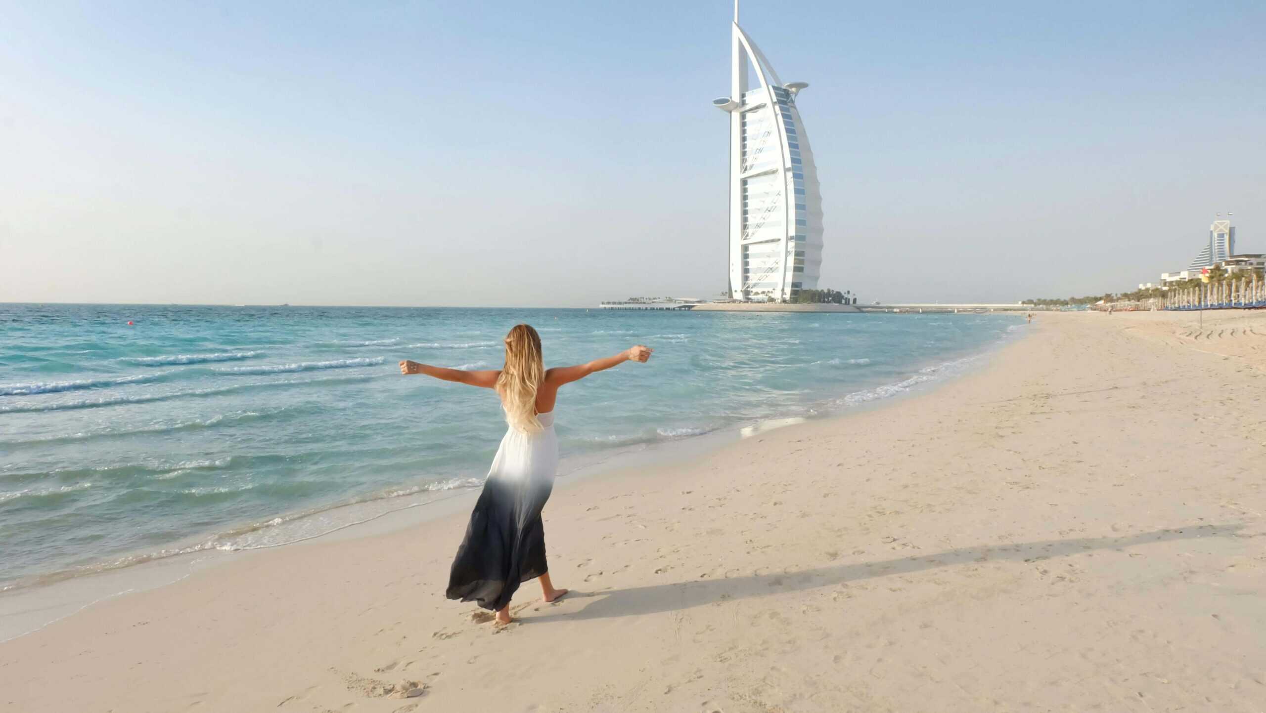 the Al Sufouh Beach with a view of the Burj Al Arab