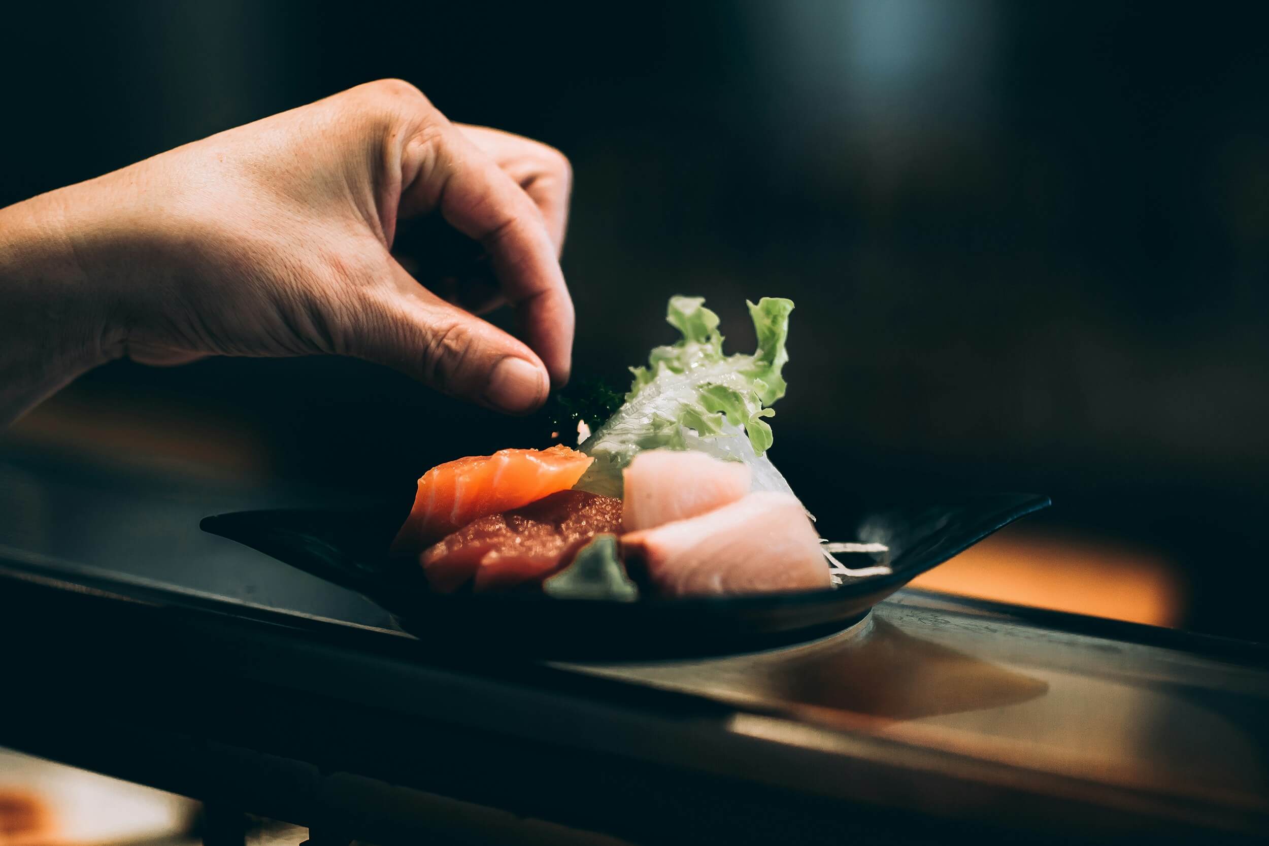 a plate of fine dining food in a luxury restaurant