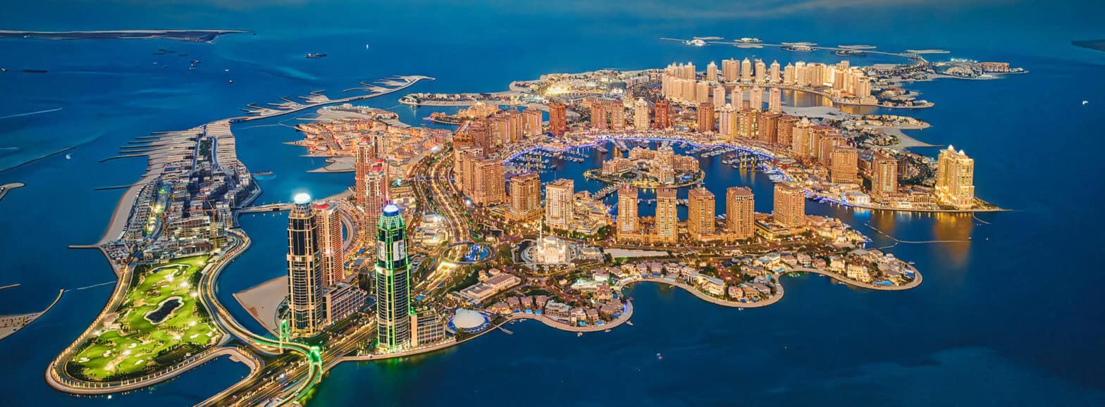sky view of The Pearl island in Doha Qatar