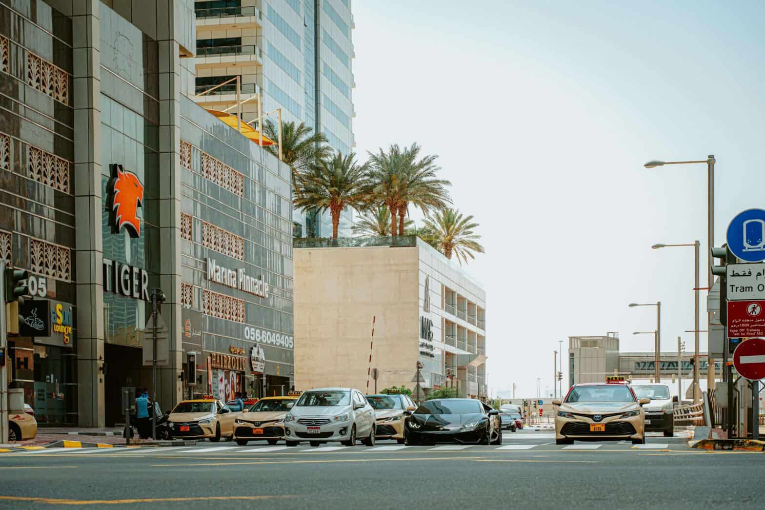 taxis on a street in Dubai