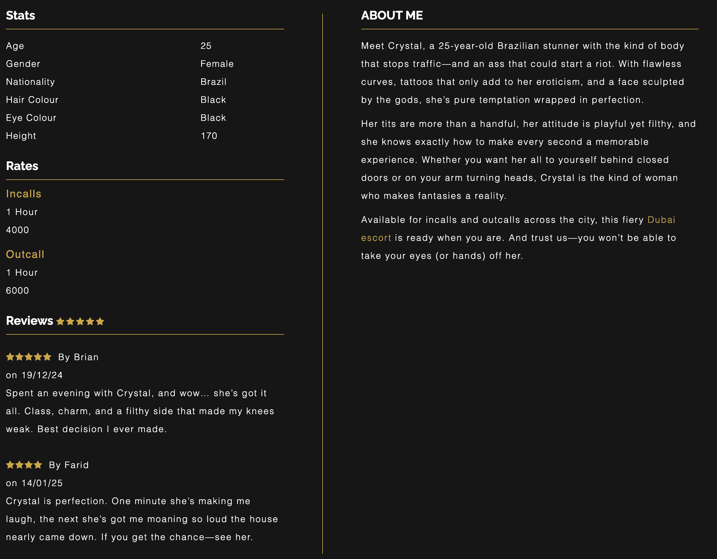 Dubai escort crystal's profile