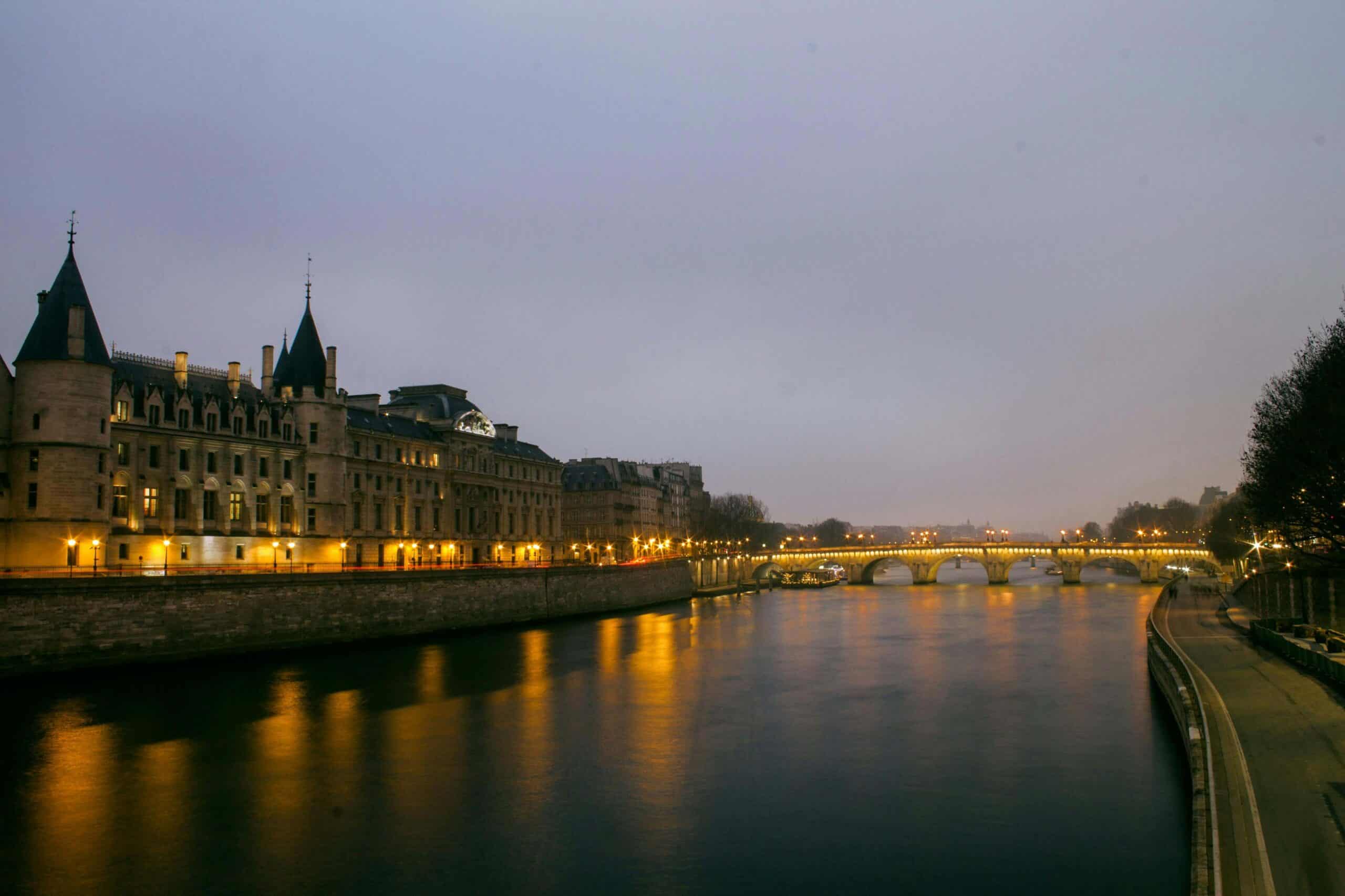 view of Paris river lit up