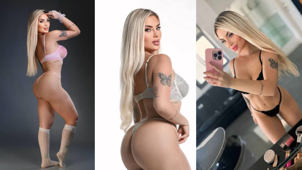 three photos of Gabriela in lingerie