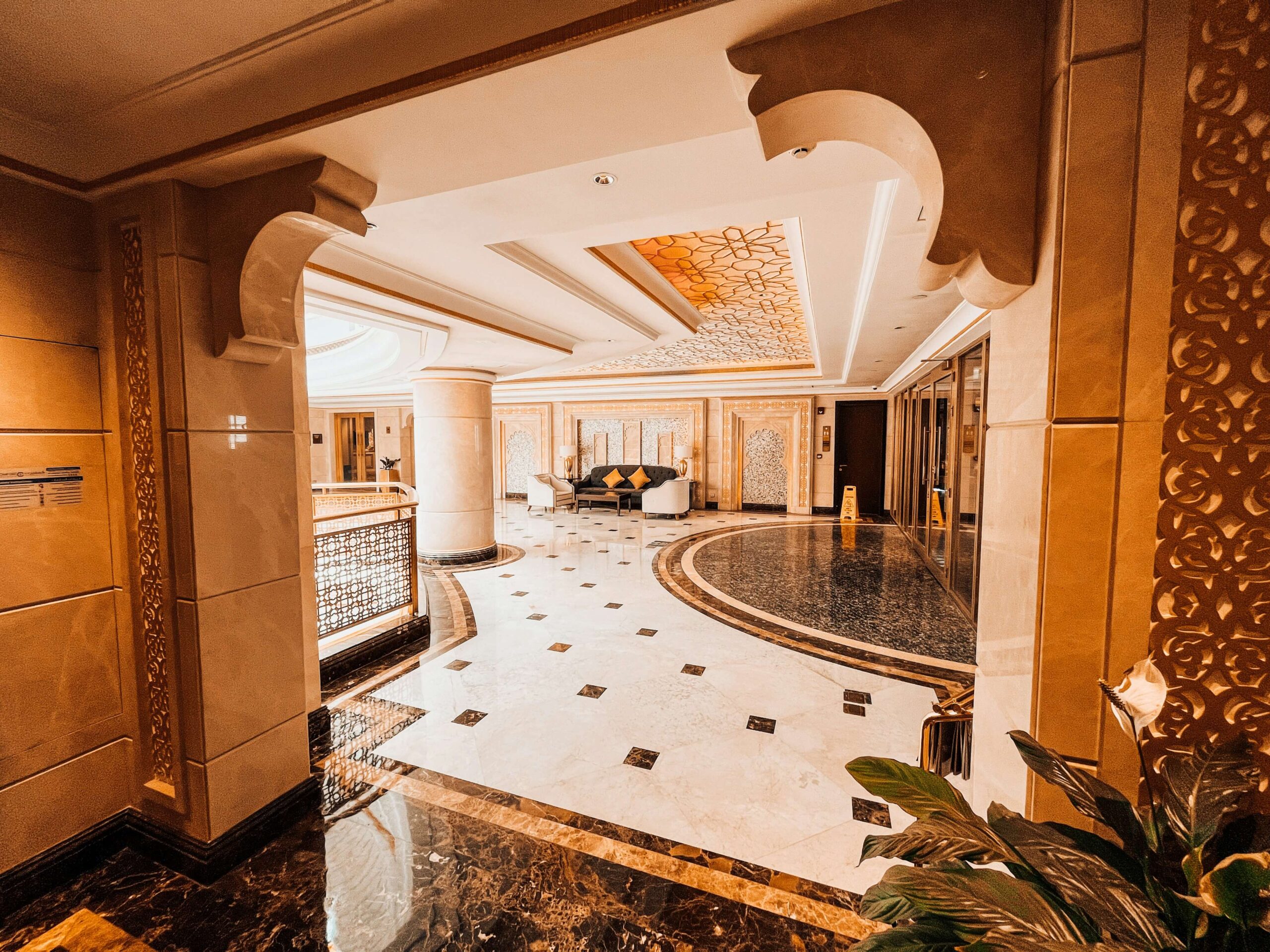 the lobby of a luxury hotel