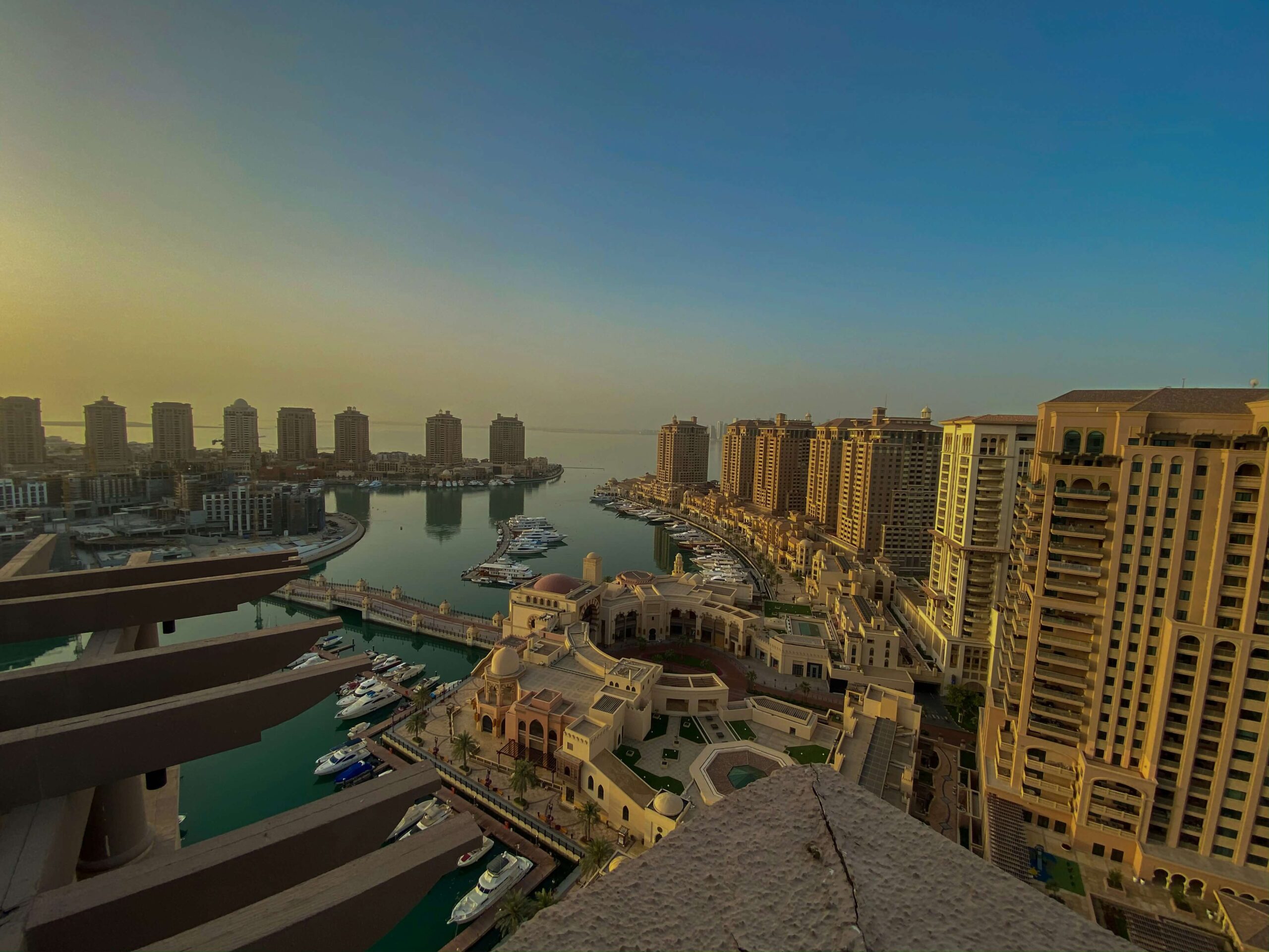 a view of The Pearl in Doha and the coast